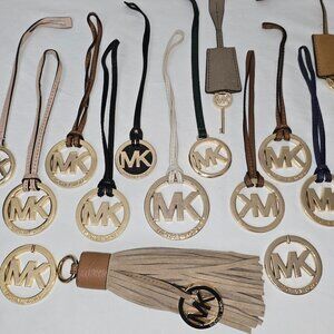 MICHAEL KORS MK Lot Of 19 Leather Handbag Charms Medallions Fobs Purse Hang Tags